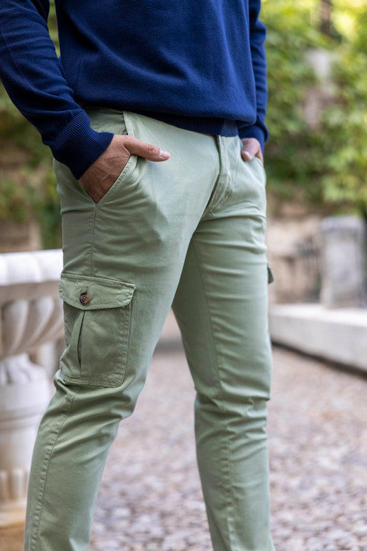 Pantalón Cargo Cintura Elástica Verde Kaki