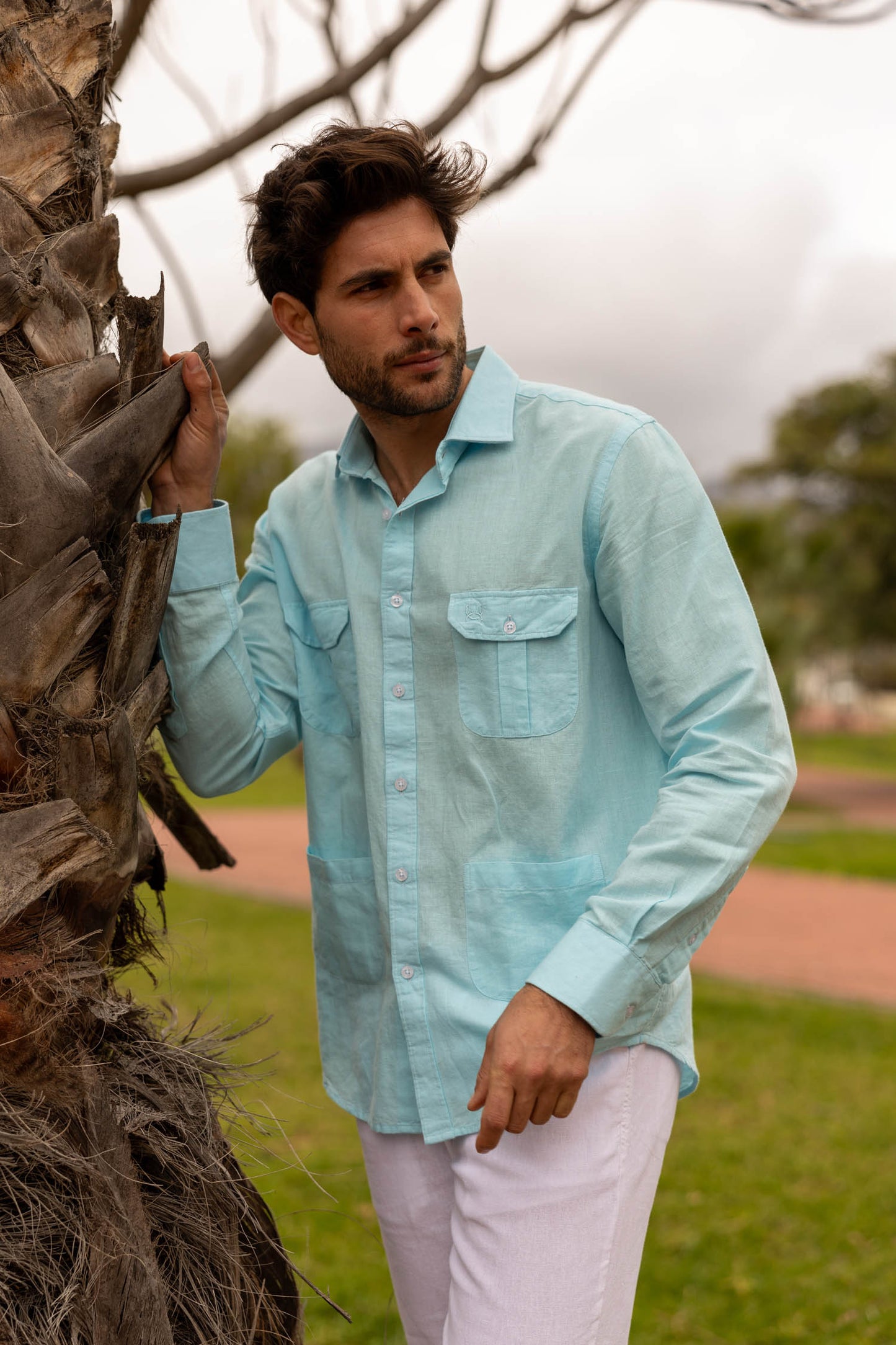 Guayabera Lino Turquesa