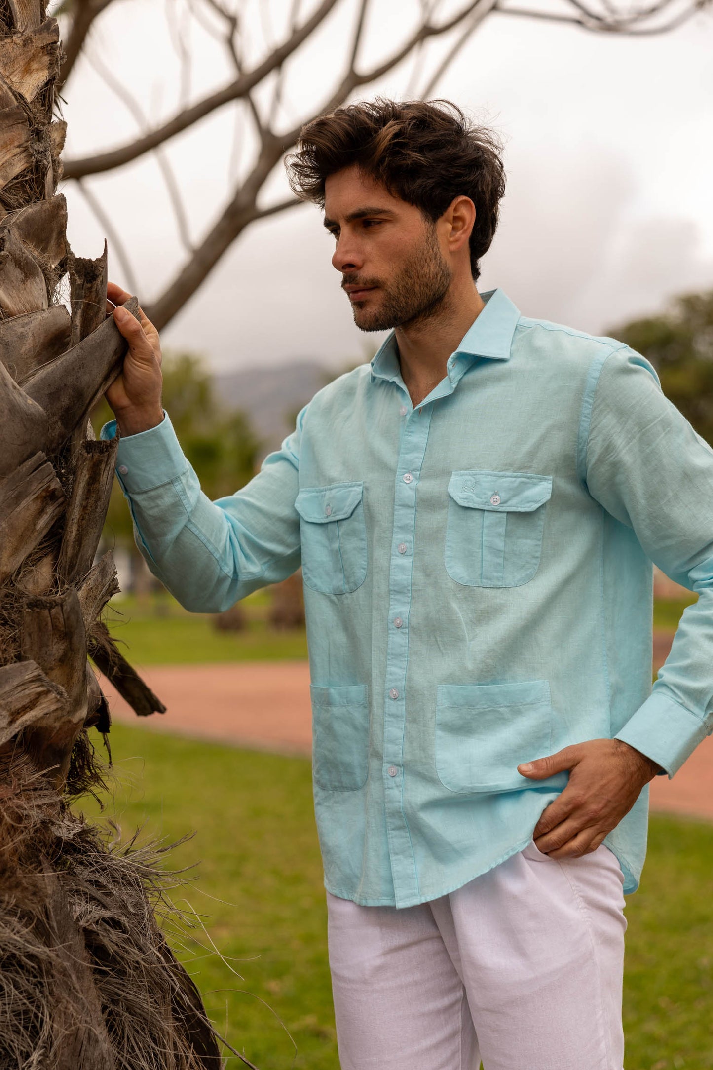 Guayabera Lino Turquesa