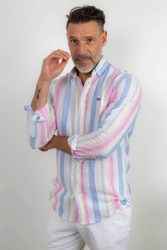 Camisa Lino Rayas Pastel | Altea