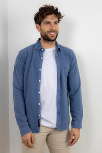 Camisa Piqué Lavada Azul Slim Fit