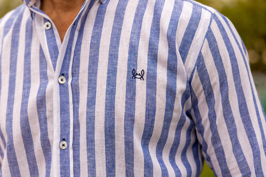 Camisa Lino Rayas Azul | Baza