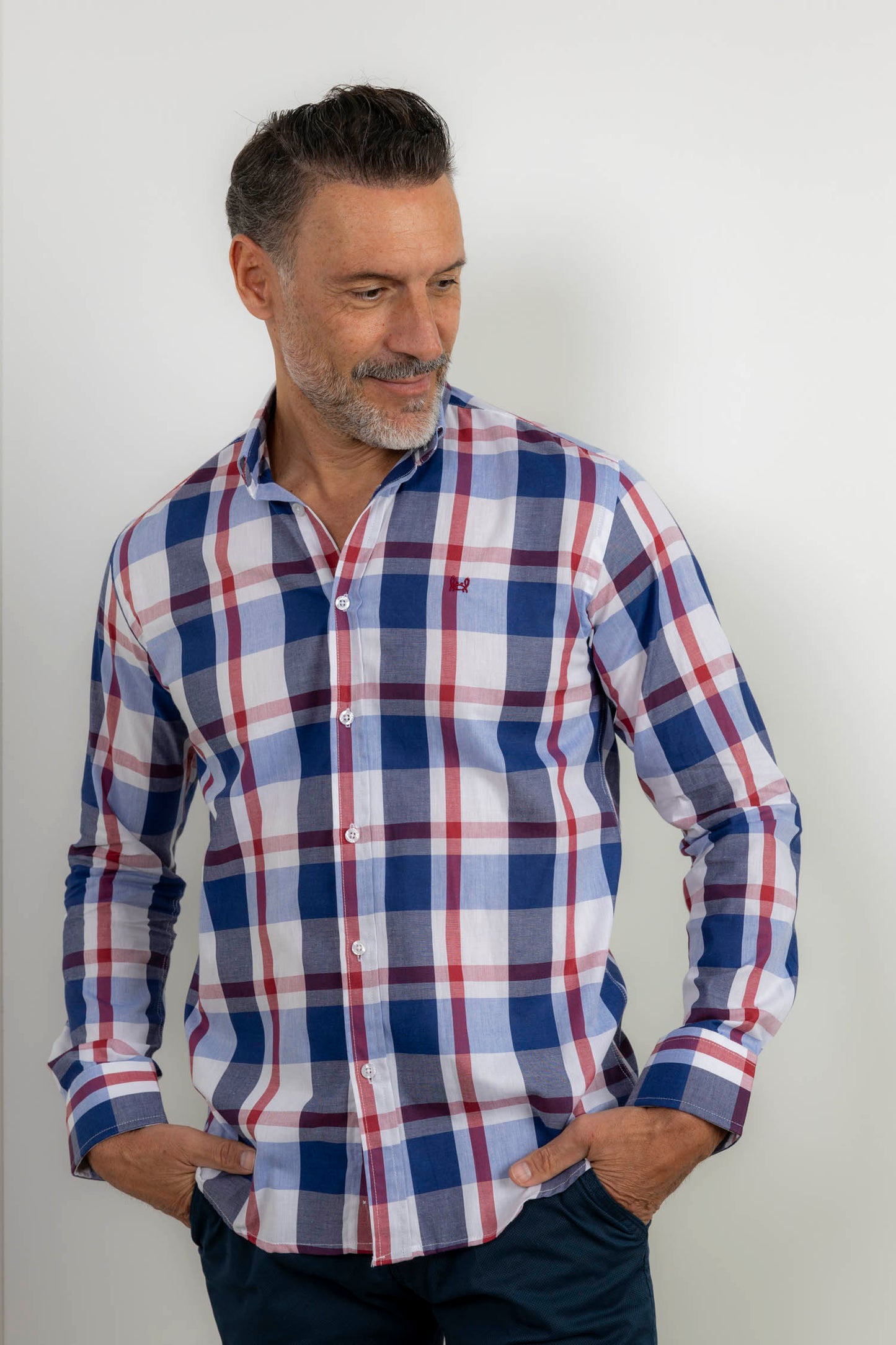 Camisa Cuadro Marino Granate Blanca | Guadix