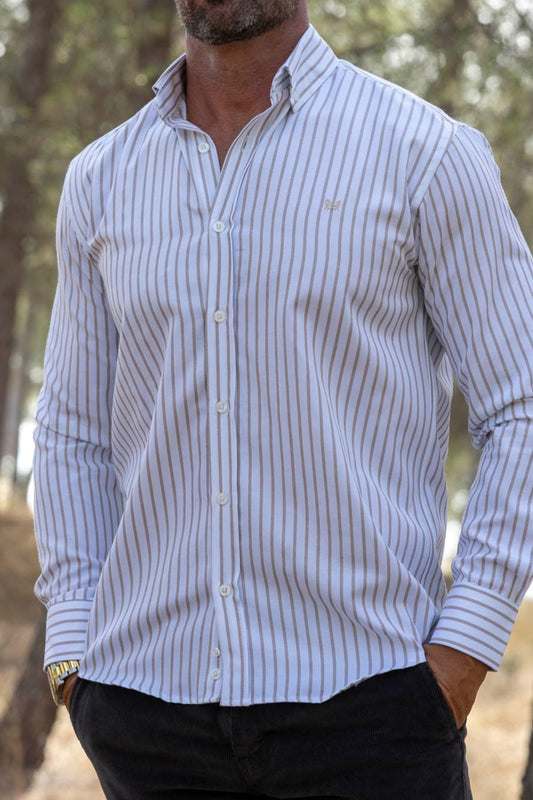 Camisa Rayas Oxford Beige | Málaga