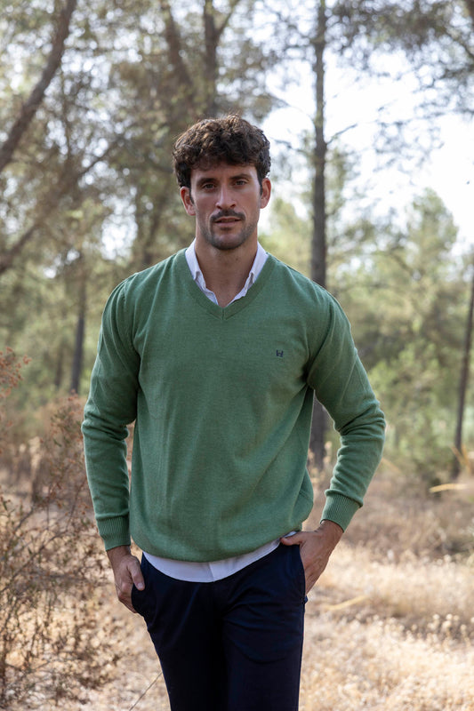Jersey Básico Cuello Pico Verde Medio