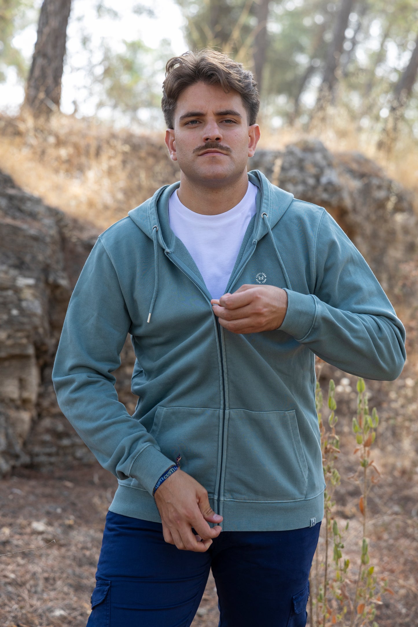 Sudadera Lavada Cremallera Verde | Florencia