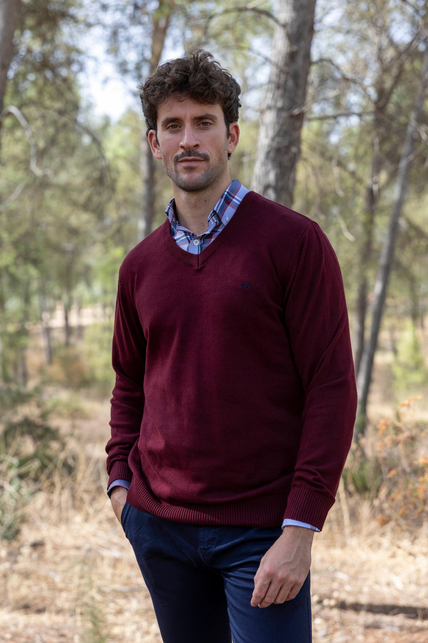 Jersey Básico Cuello Pico Vino