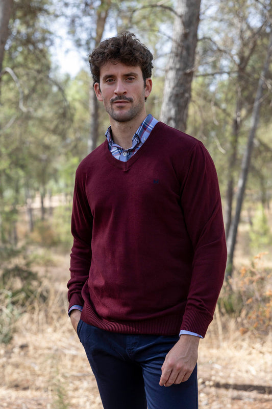 Jersey Básico Cuello Pico Vino