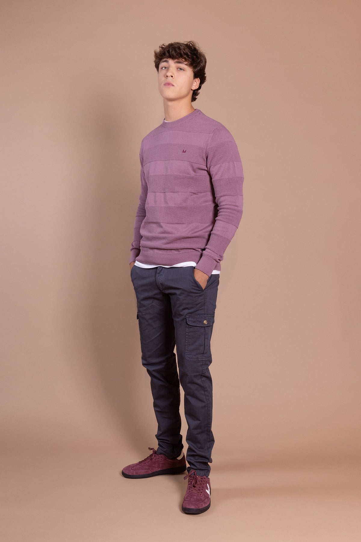 Jersey Rayas Estructura Rosa Pastel