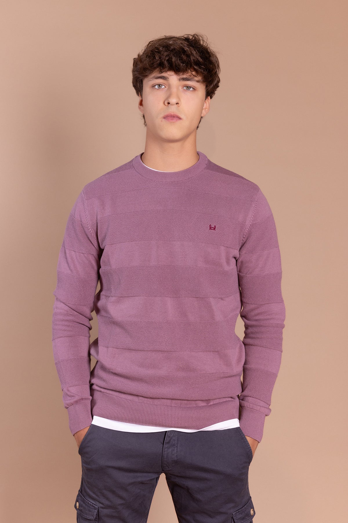Jersey Rayas Estructura Rosa Pastel