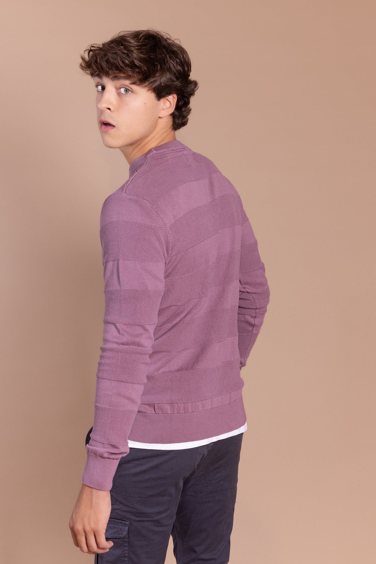 Jersey Rayas Estructura Rosa Pastel