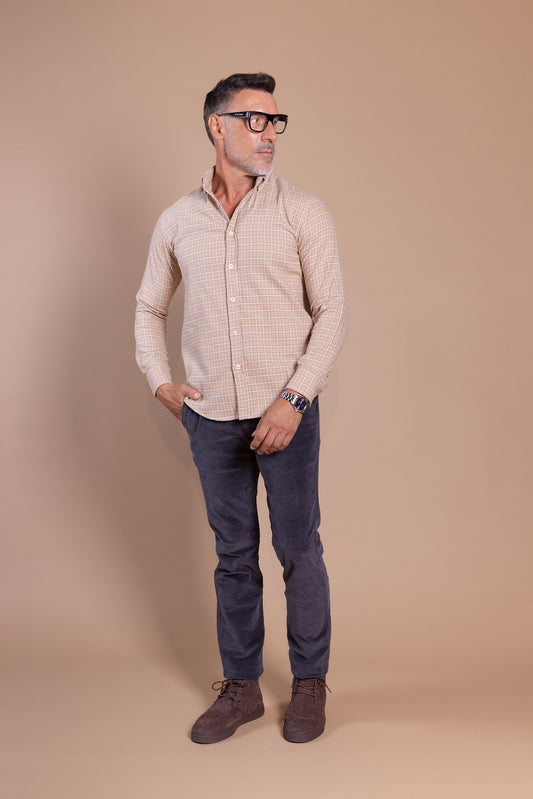 Camisa Franela Cuadro Beige | Lagunillas