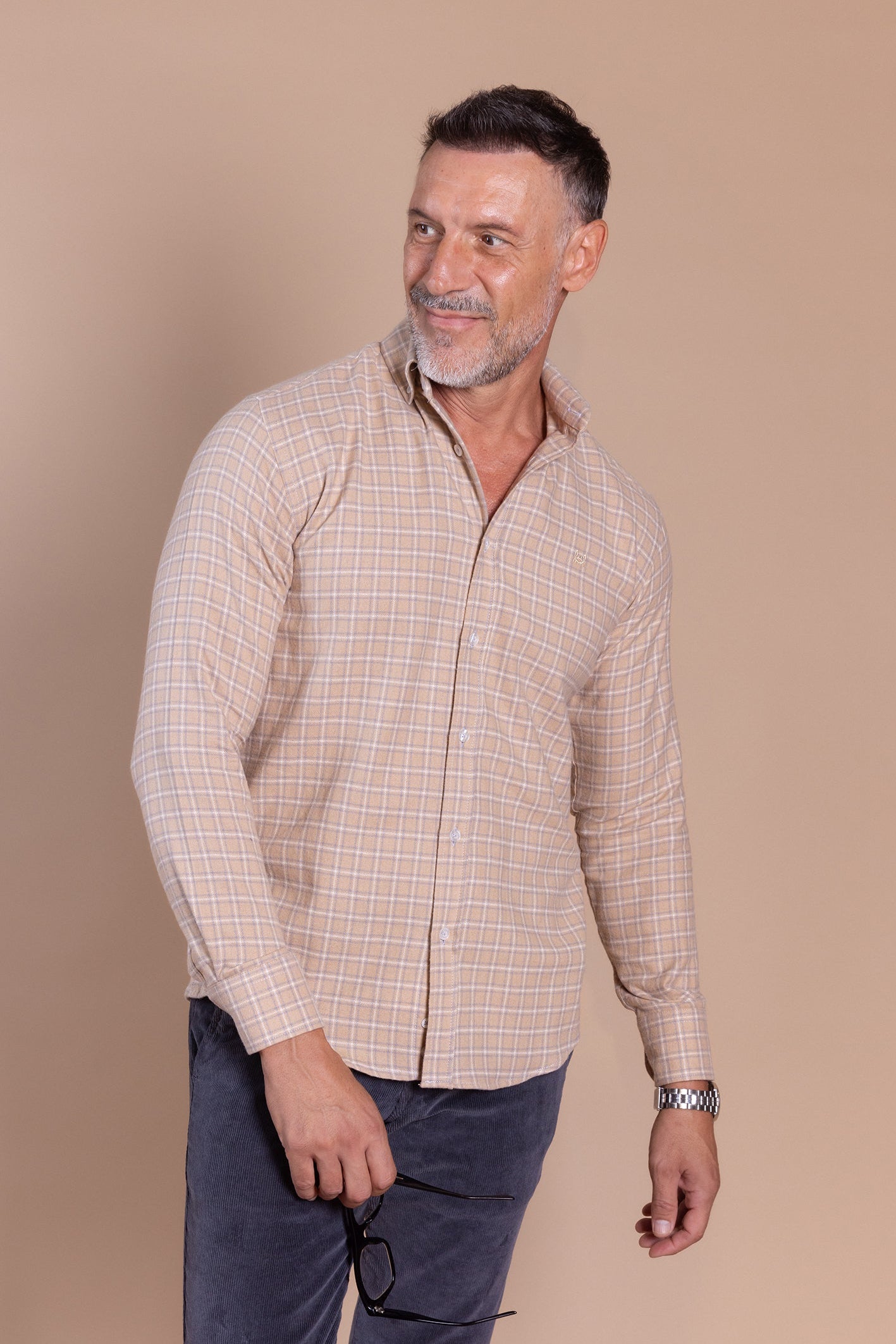 Camisa Franela Cuadro Beige | Lagunillas