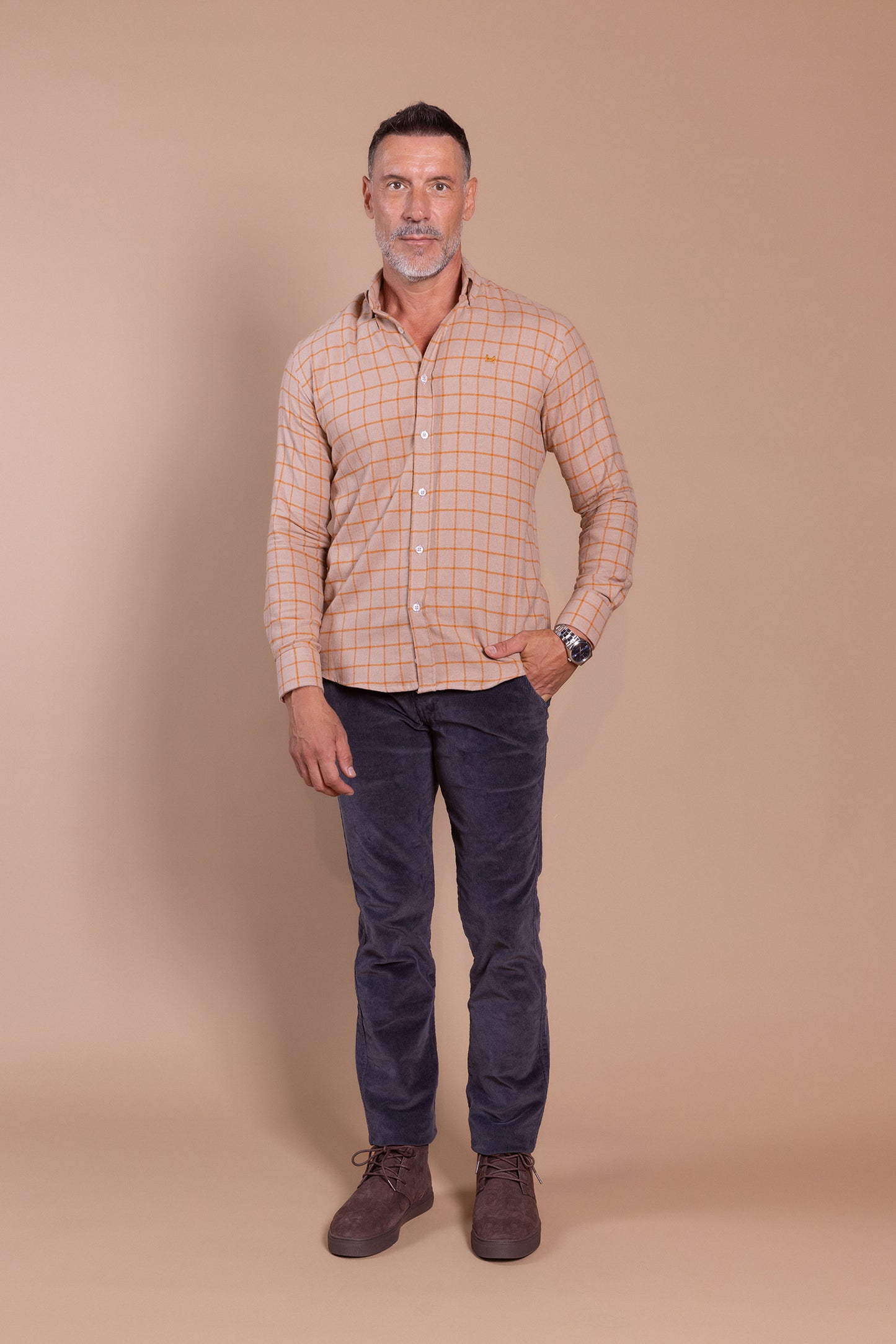 Camisa Franela Cuadro Naranja | Lagunillas