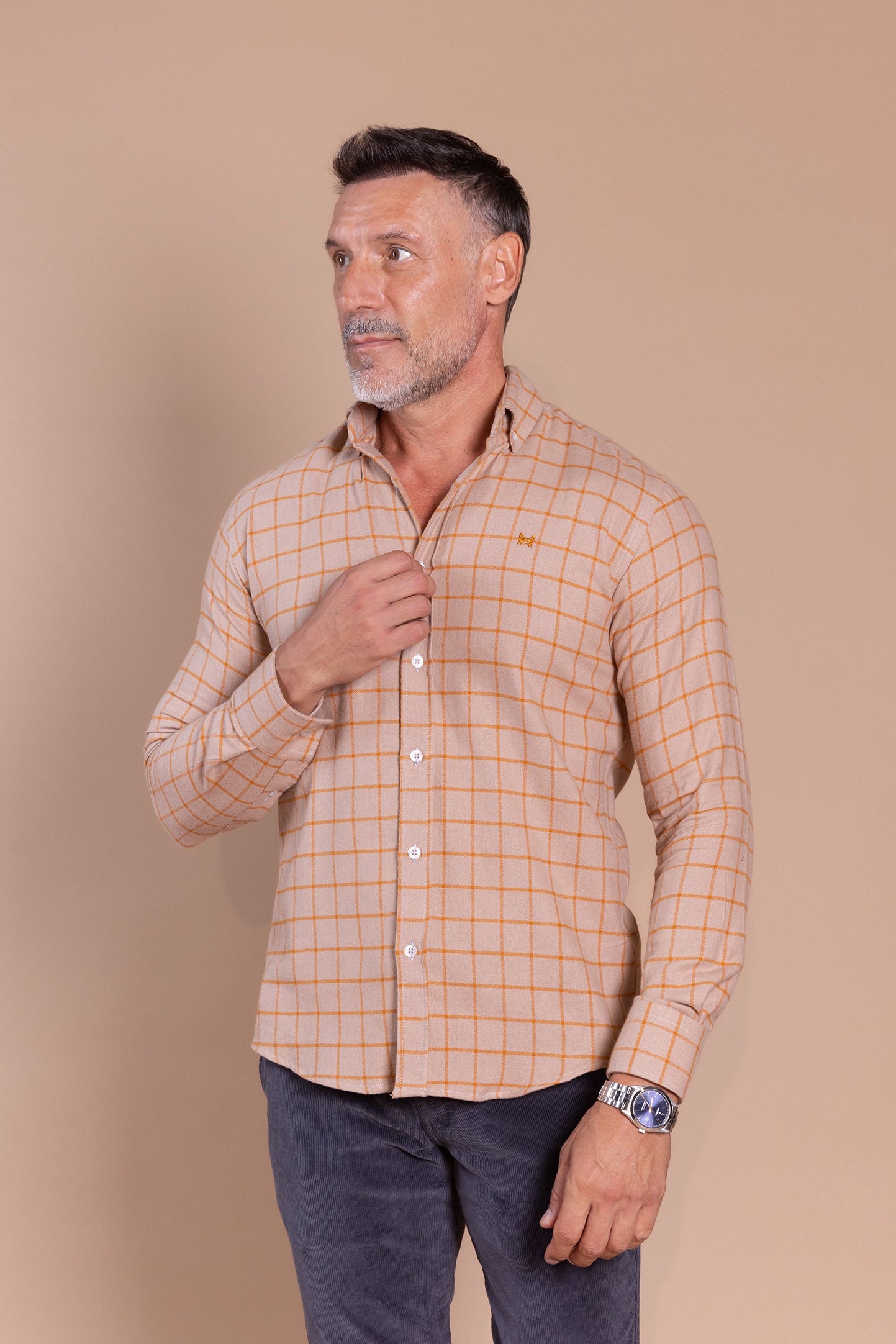 Camisa Franela Cuadro Naranja | Lagunillas
