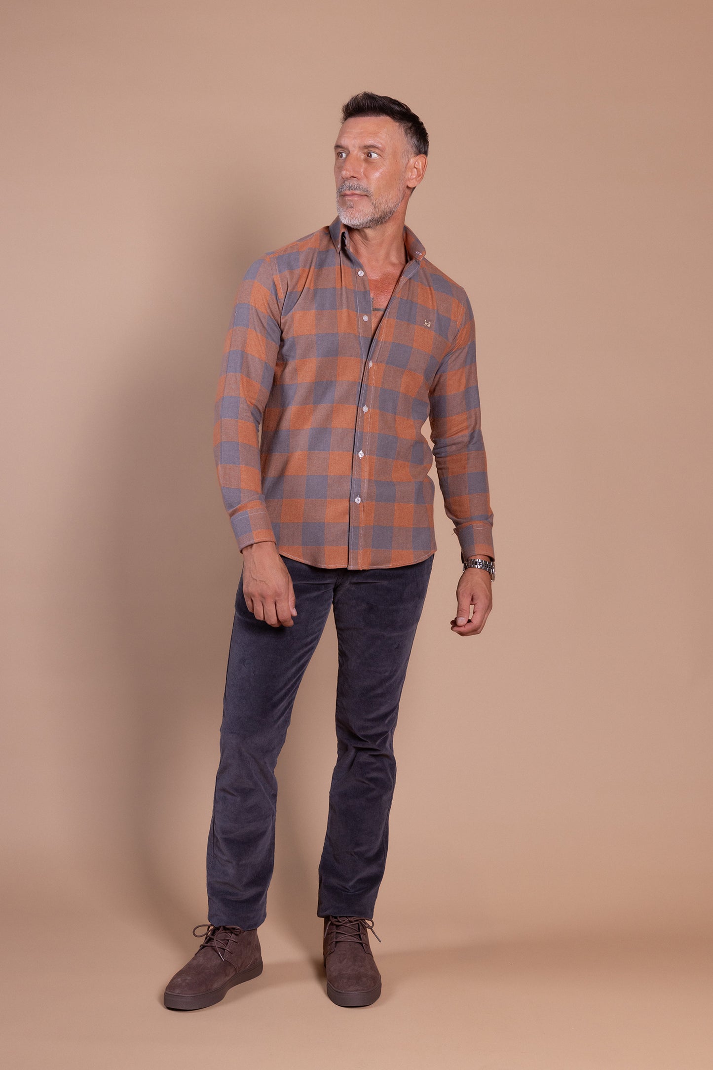 Camisa Franela Cuadro Naranja | Villares