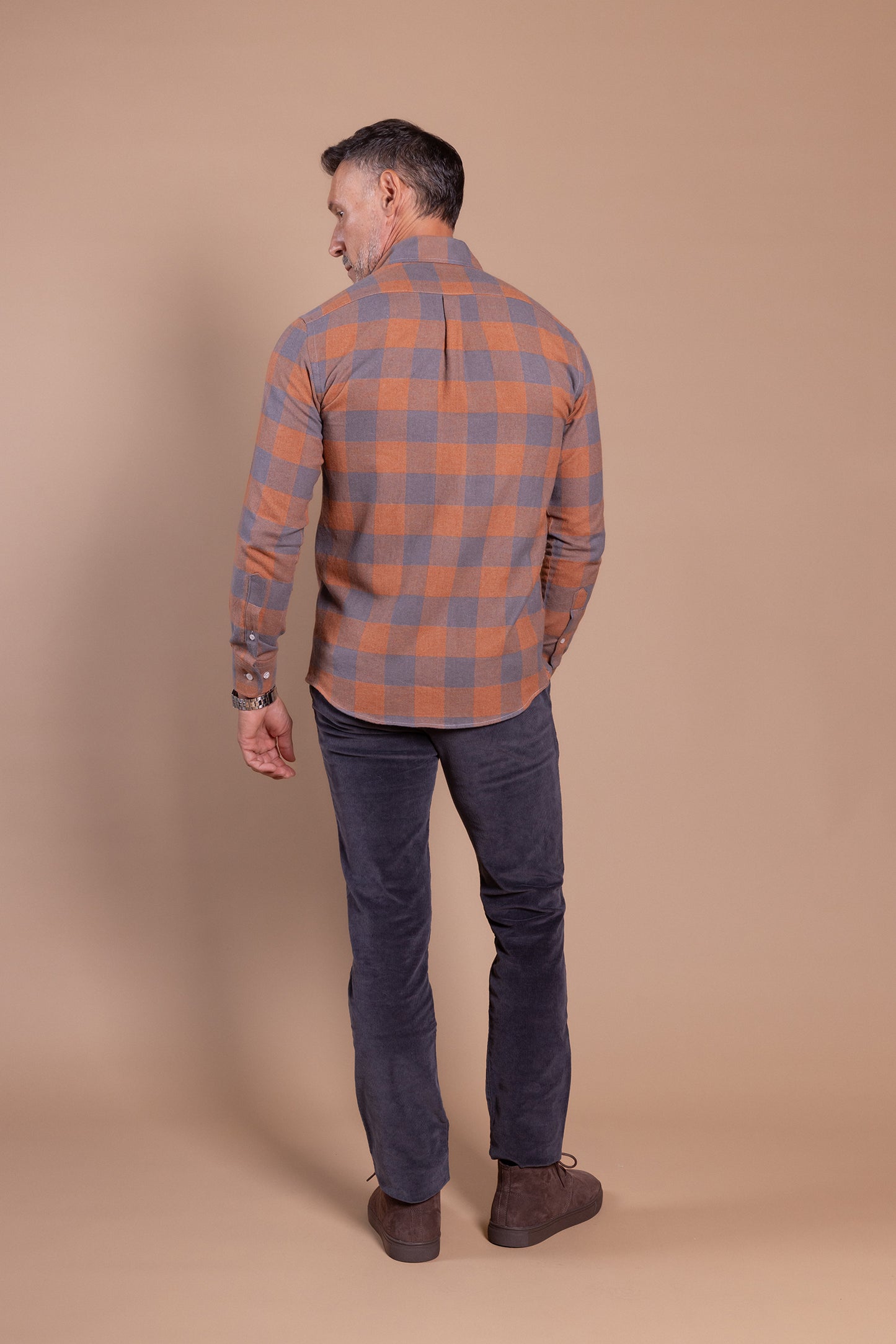 Camisa Franela Cuadro Naranja | Villares