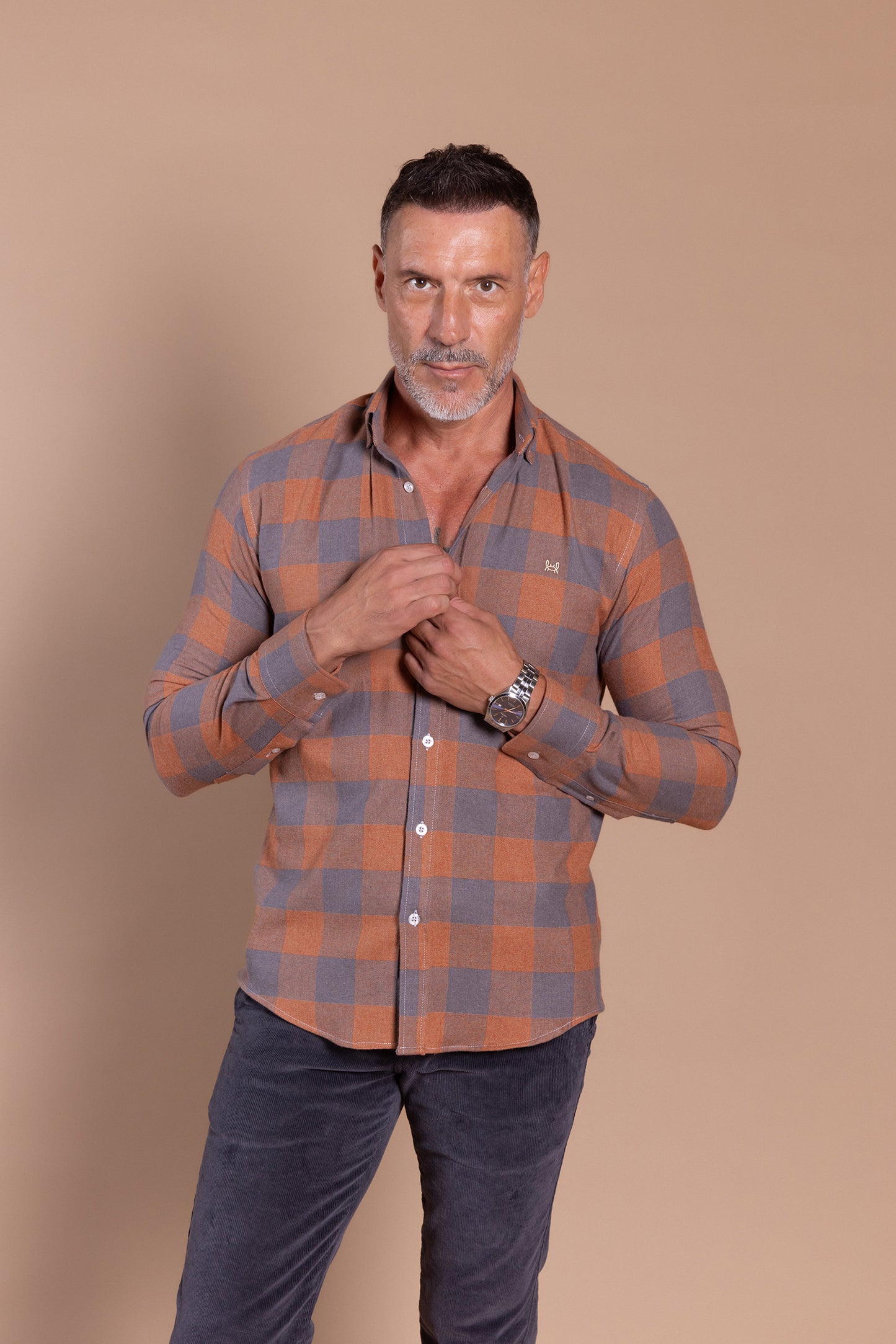 Camisa Franela Cuadro Naranja | Villares