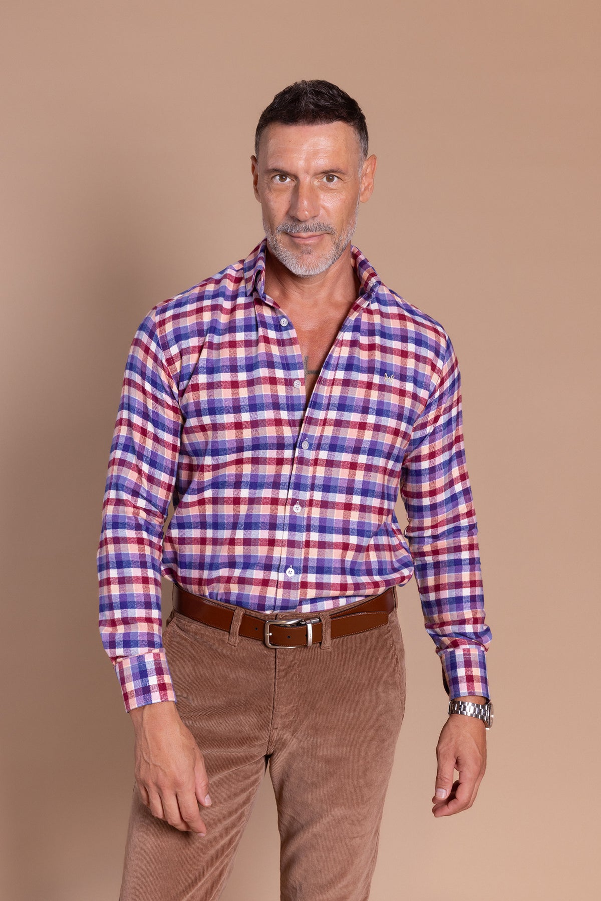 Camisa Franela Cuadro Azul Burdeos | Esparragal