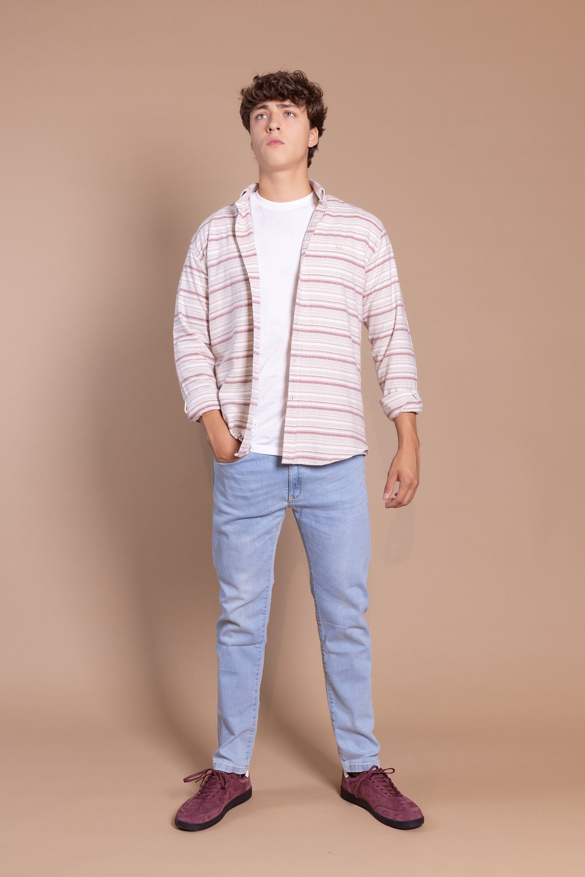 Camisa Franela Raya Horizontal Burdeos | Carcabuey