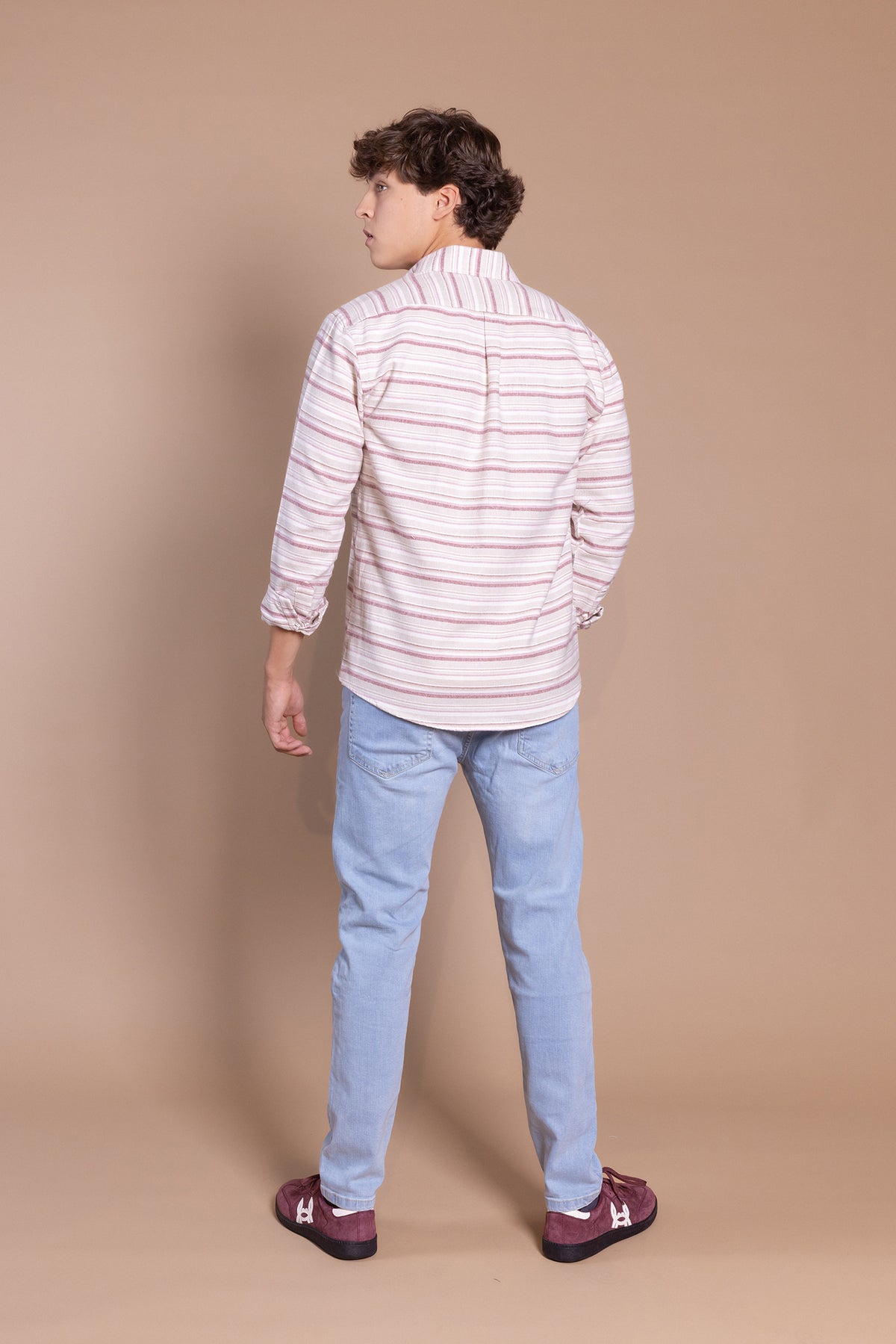 Camisa Franela Raya Horizontal Burdeos | Carcabuey