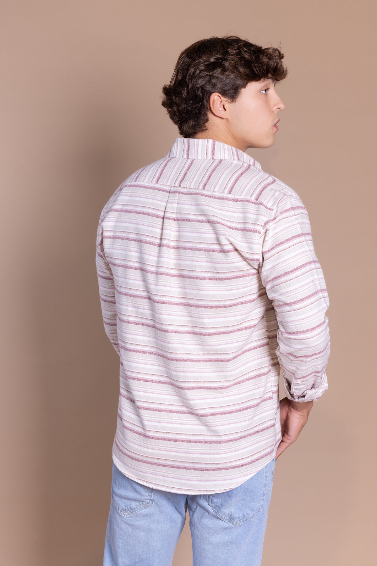 Camisa Franela Raya Horizontal Burdeos | Carcabuey