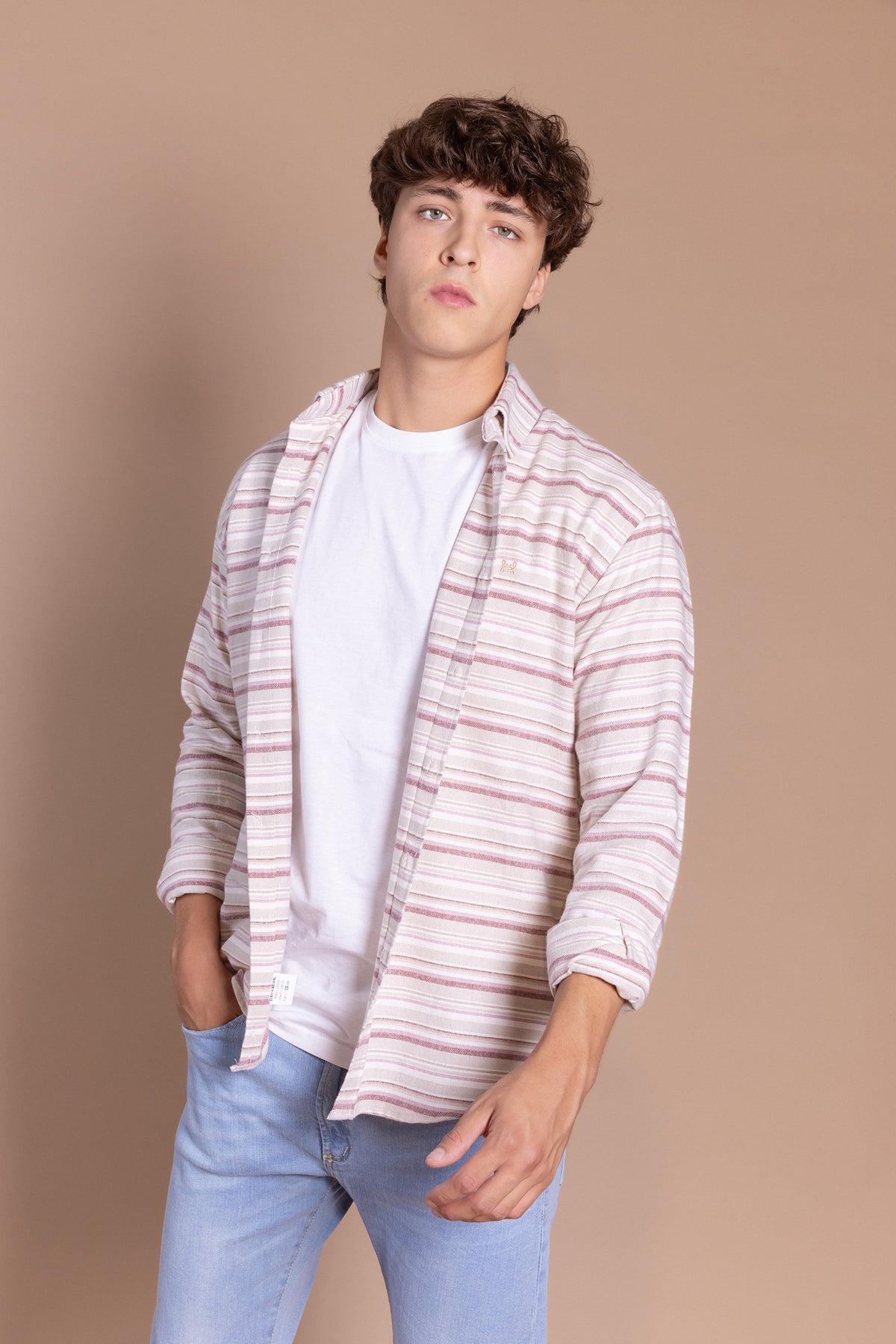 Camisa Franela Raya Horizontal Burdeos | Carcabuey