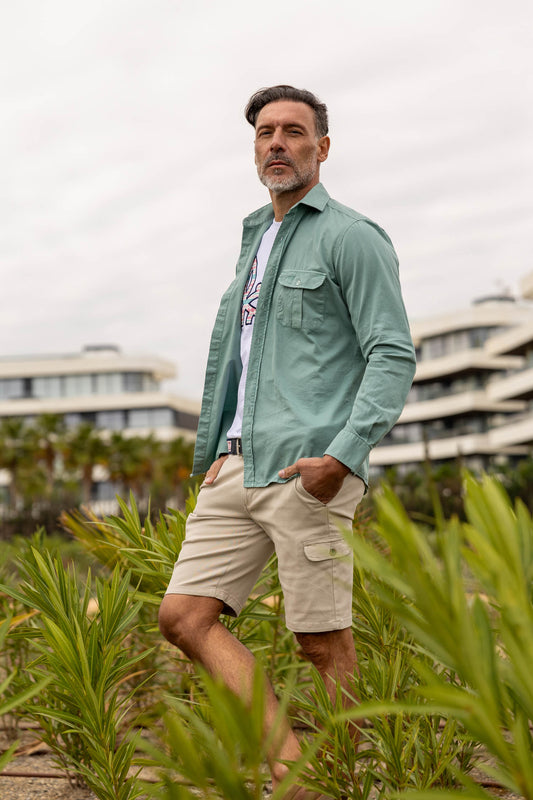 Sobrecamisa Algodón Lavada Verde | Formentera