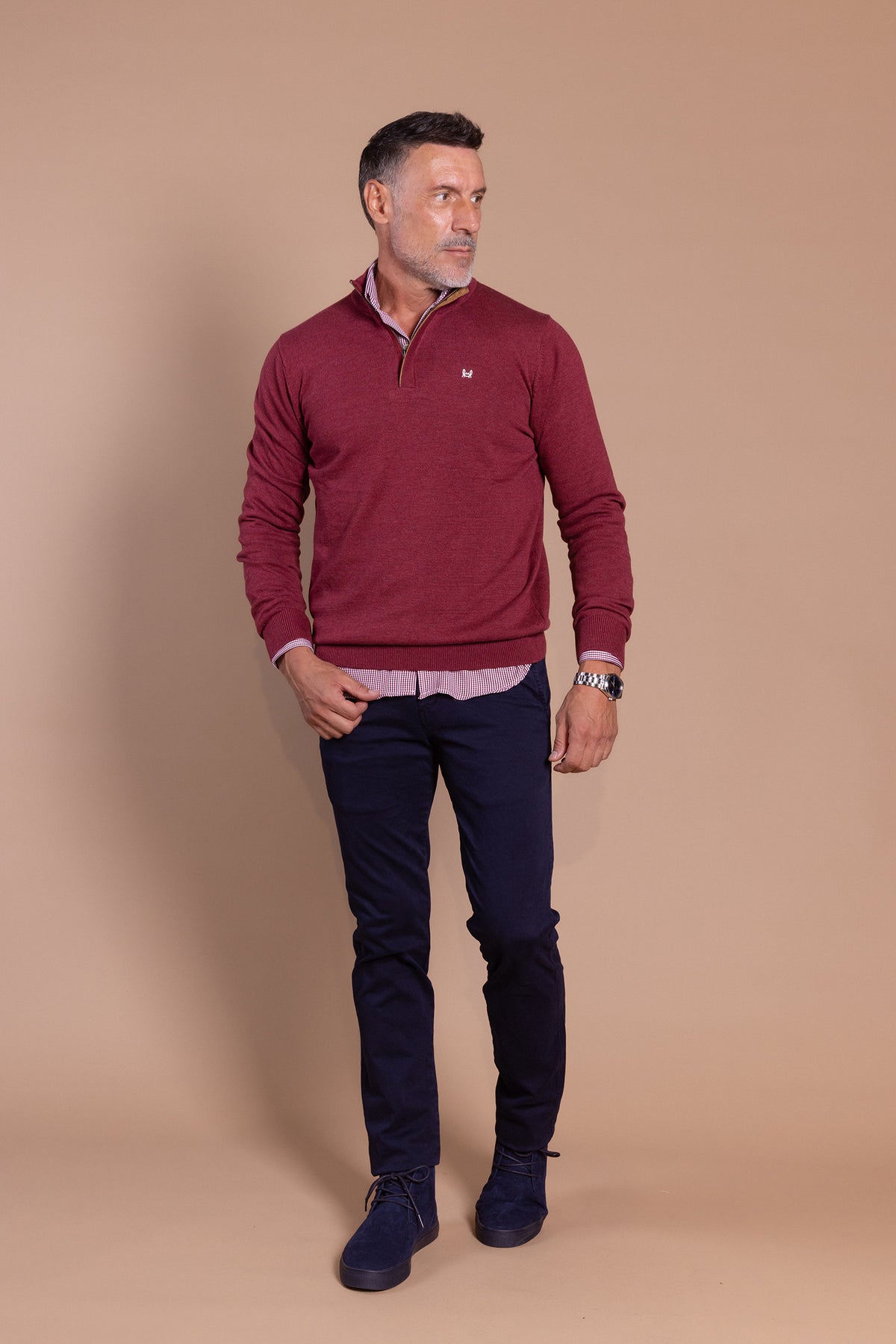 Jersey Media Cremallera Burdeos
