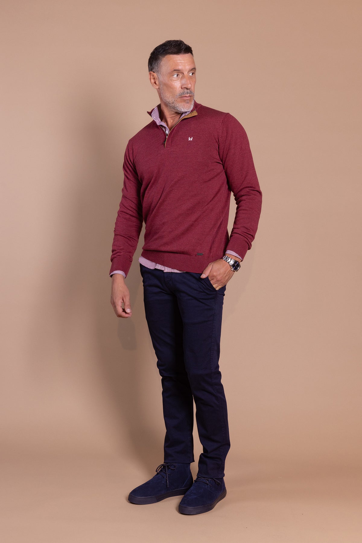 Jersey Media Cremallera Burdeos