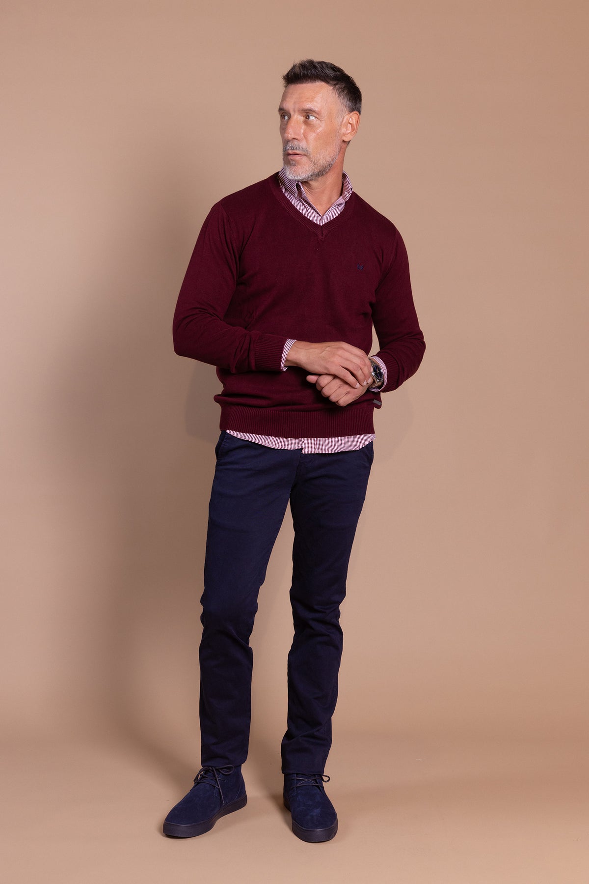 Jersey Básico Cuello Pico Vino