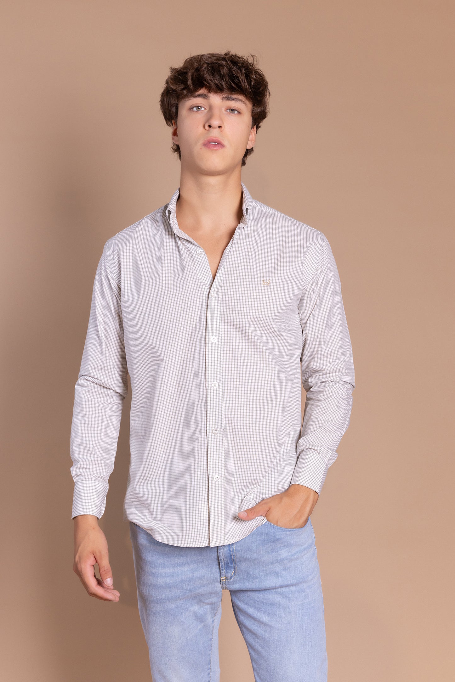 Camisa Cuadro Fino Kaki | Zamoranos