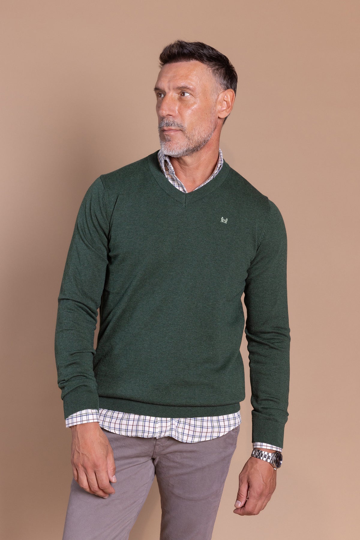 Jersey Básico Cuello Pico Verde Botella