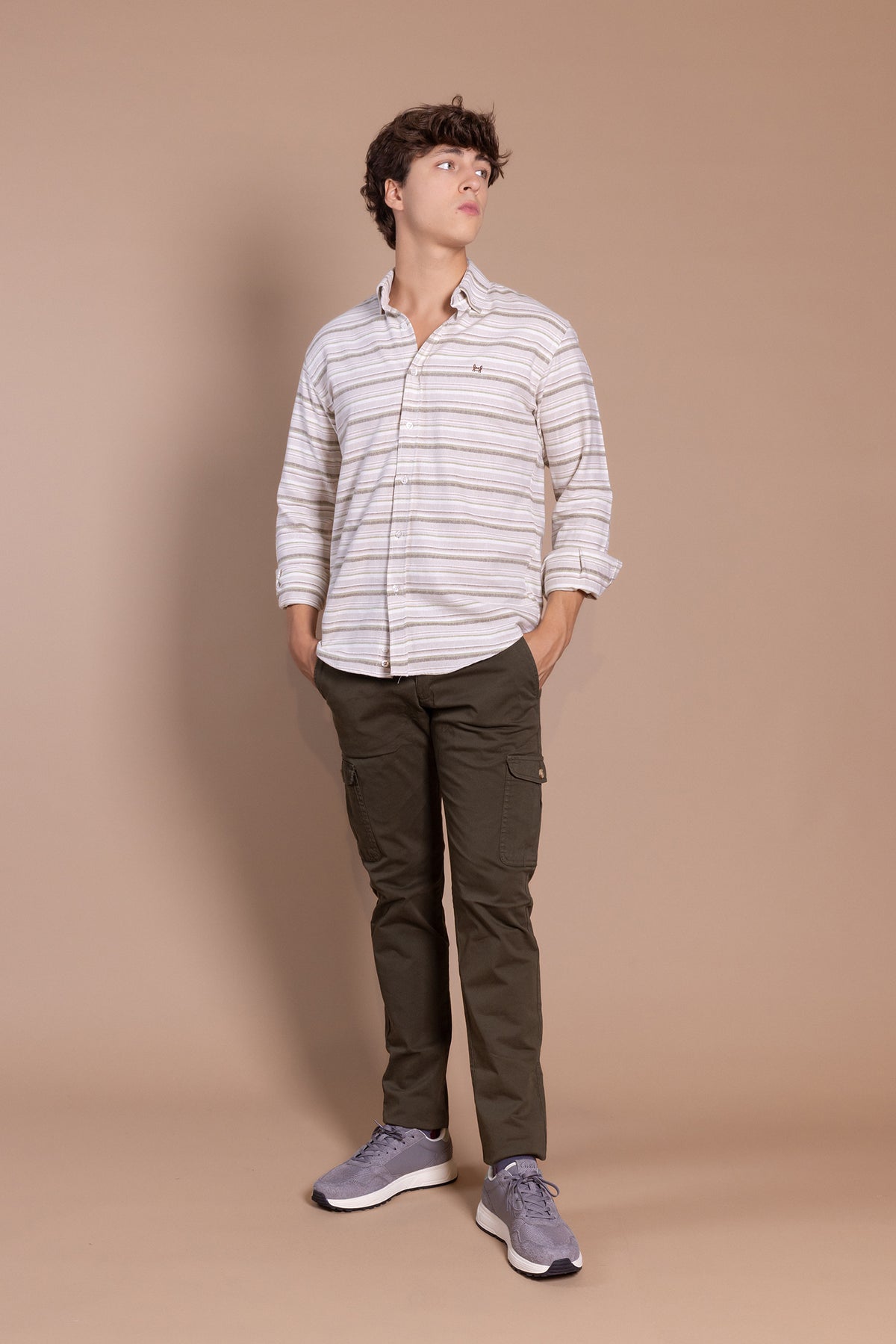 Camisa Franela Raya Horizontal Kaki | Carcabuey