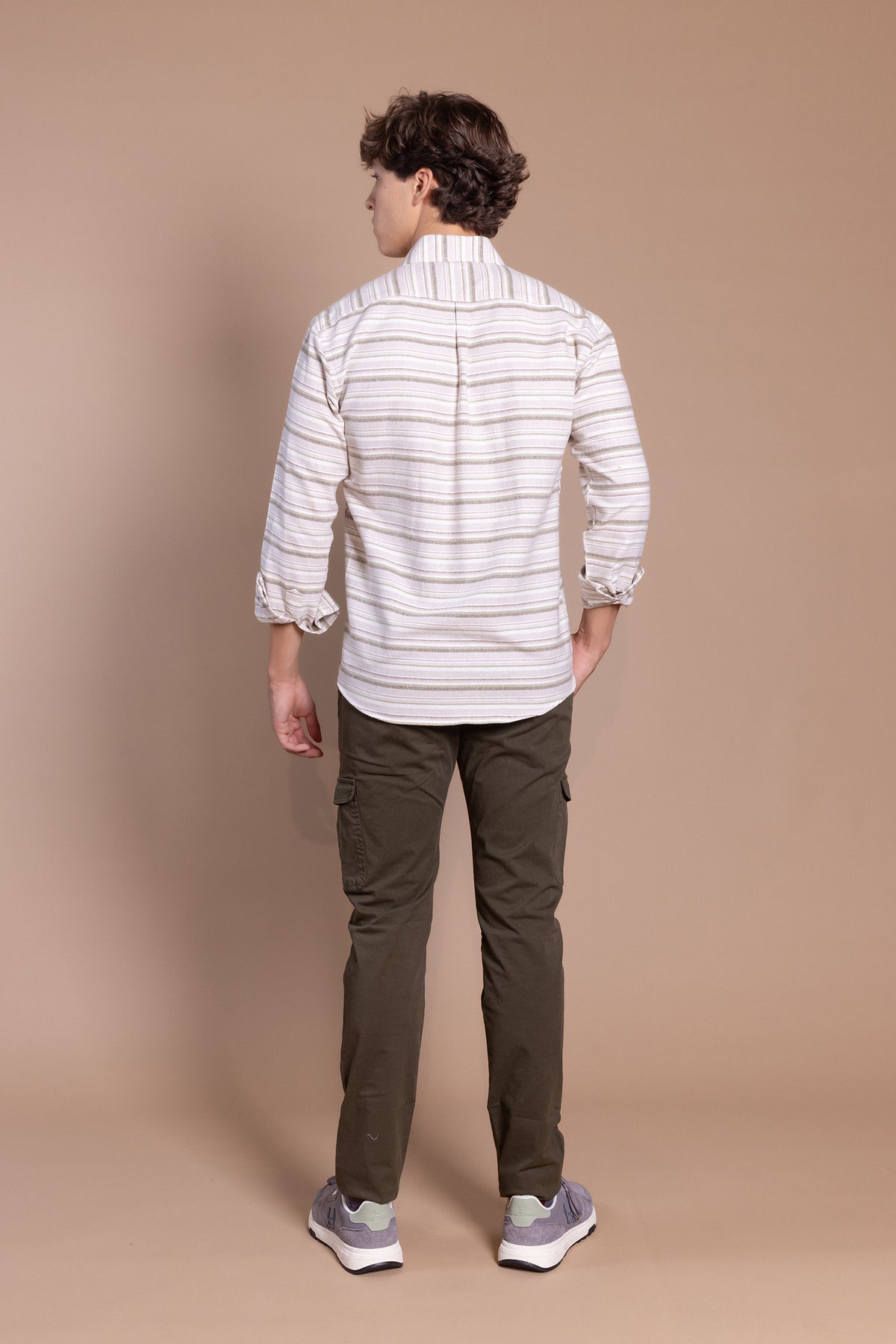 Camisa Franela Raya Horizontal Kaki | Carcabuey