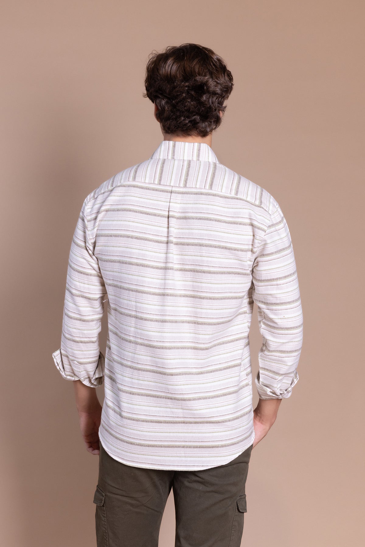 Camisa Franela Raya Horizontal Kaki | Carcabuey