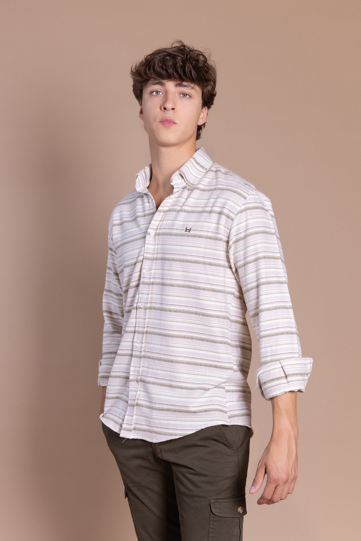 Camisa Franela Raya Horizontal Kaki | Carcabuey