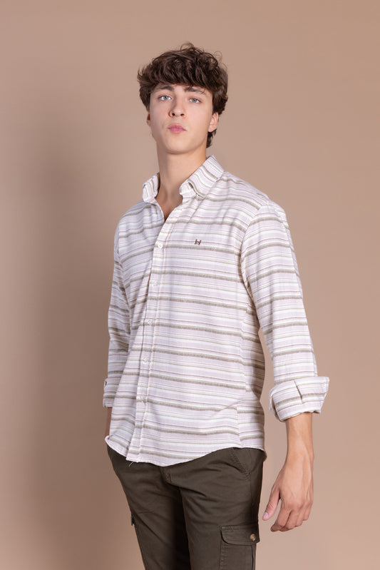 Camisa Franela Raya Horizontal Kaki | Carcabuey