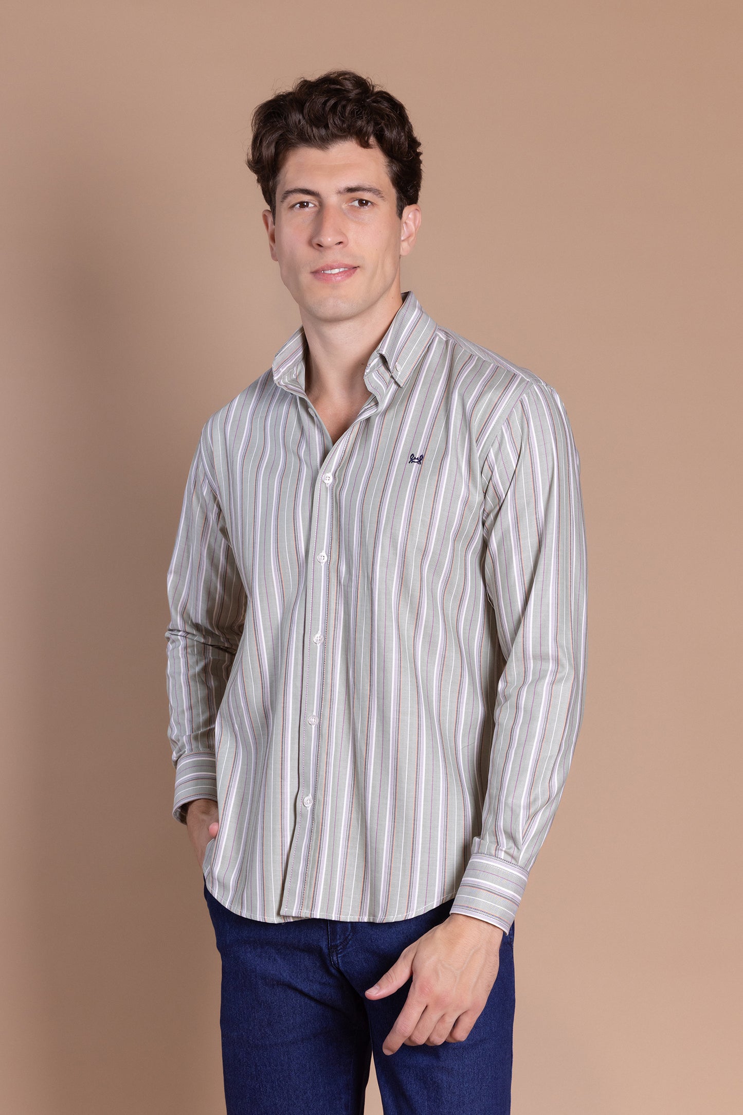 Camisa Rayas Kaki | Cañuelo