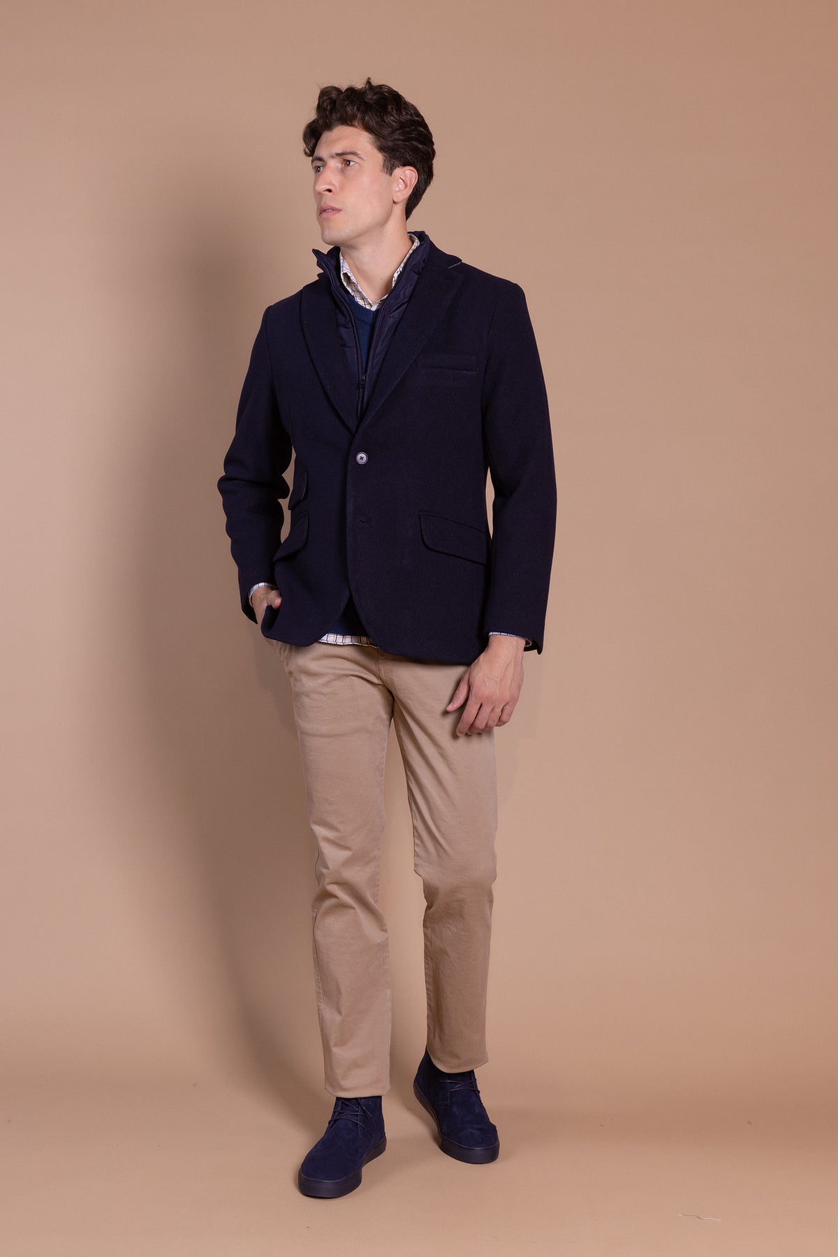 Americana Con Chaleco Desmontable Azul Marino
