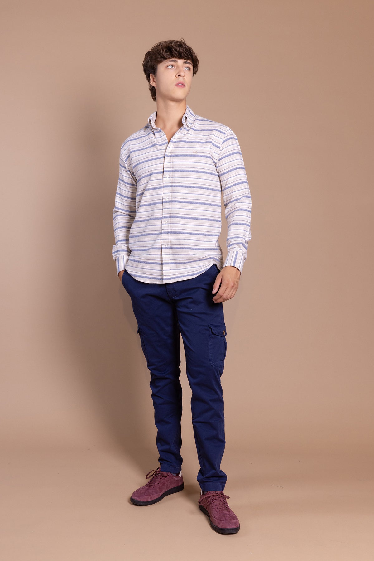 Camisa Franela Raya Horizontal Azul | Carcabuey