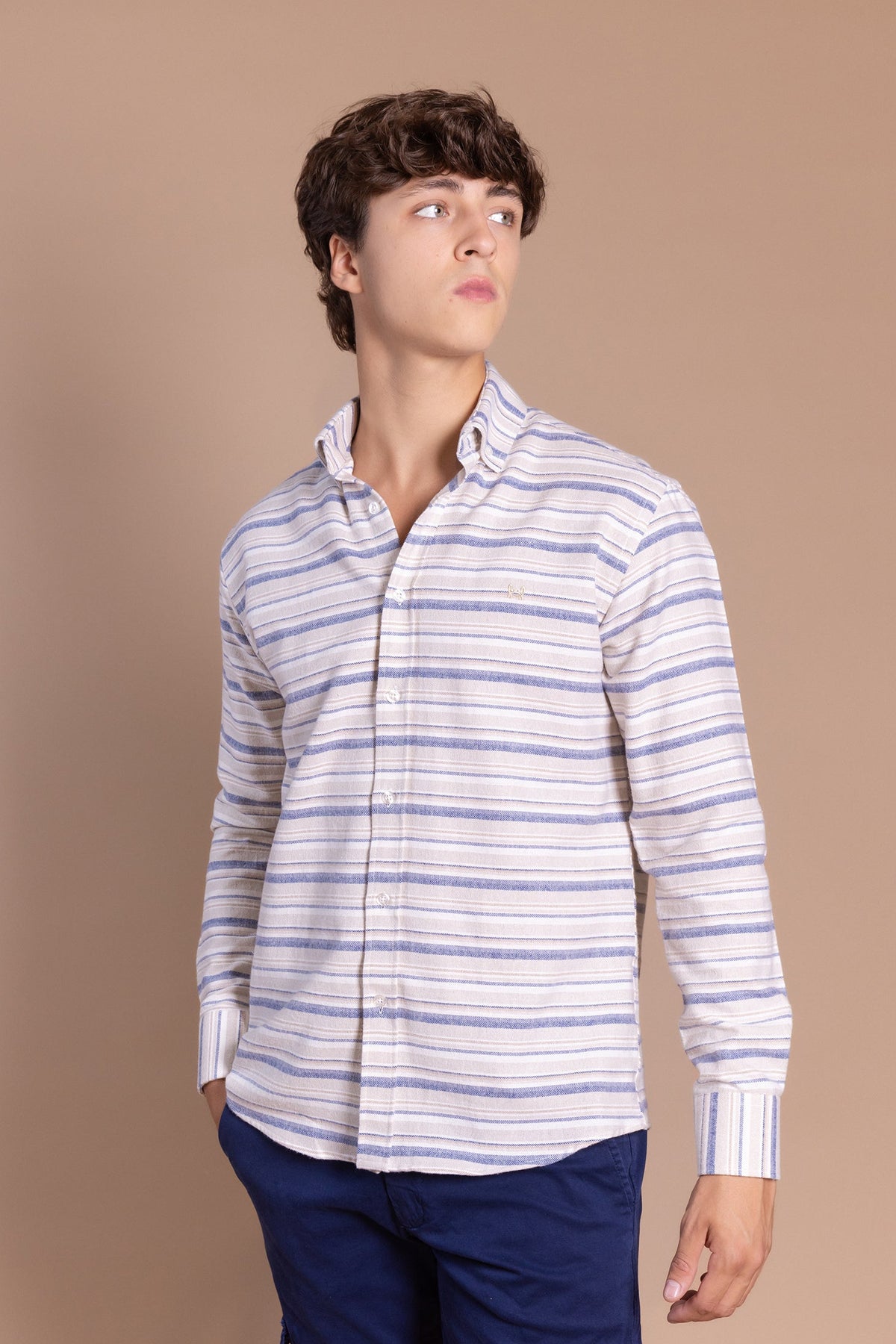 Camisa Franela Raya Horizontal Azul | Carcabuey