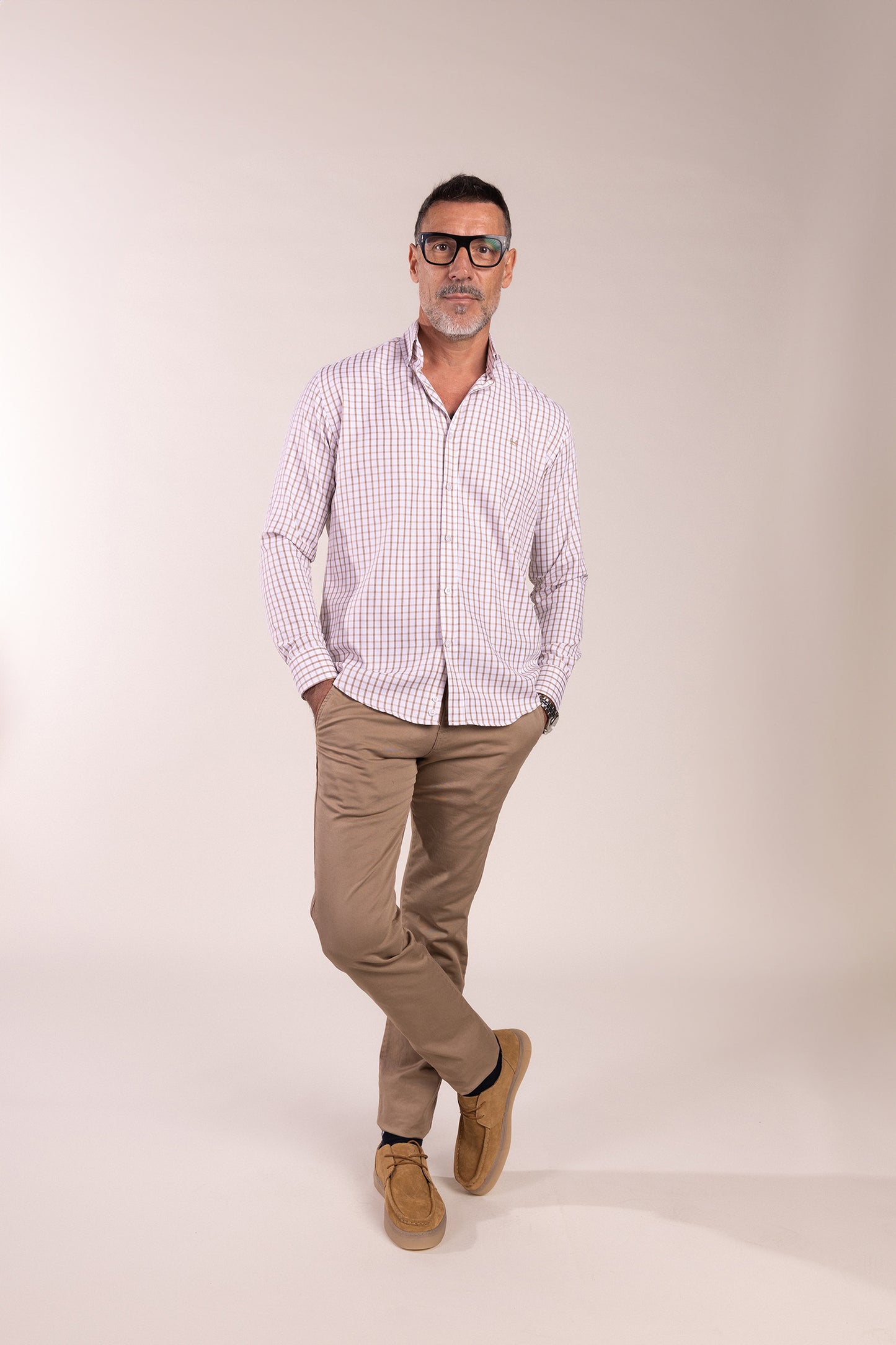 Camisa Cuadros Algodón Beige | Eibar