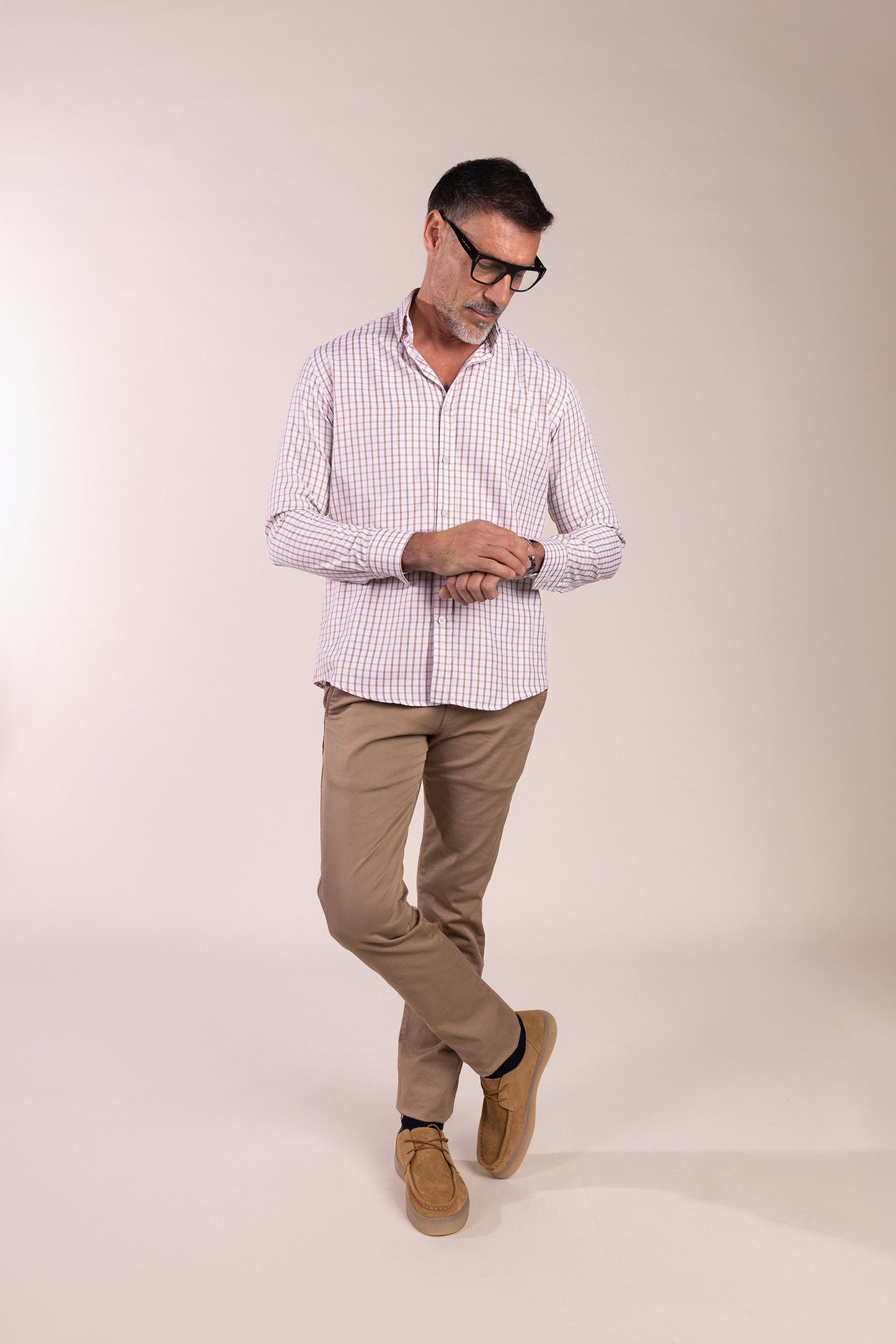 Camisa Cuadros Algodón Beige | Eibar