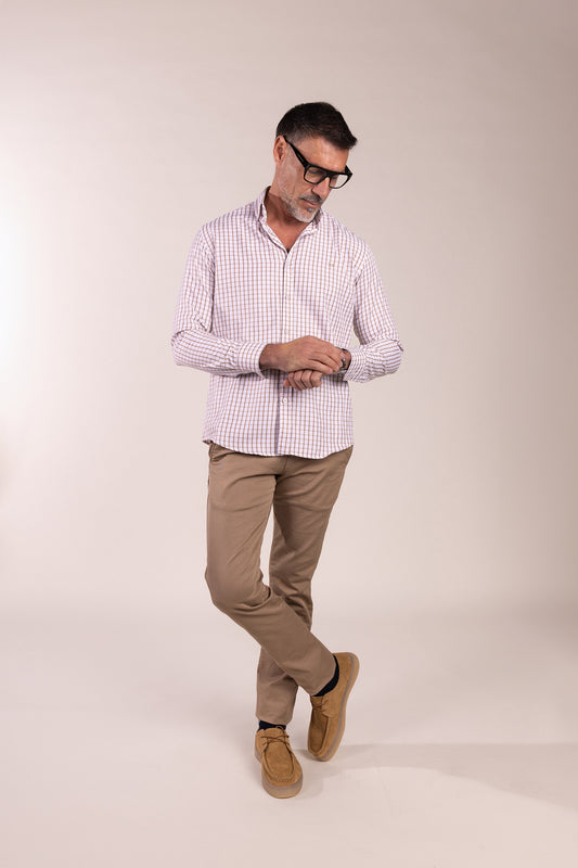 Camisa Cuadros Algodón Beige | Eibar