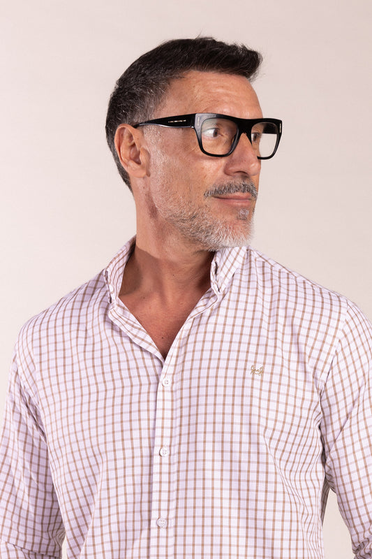 Camisa Cuadros Algodón Beige | Eibar