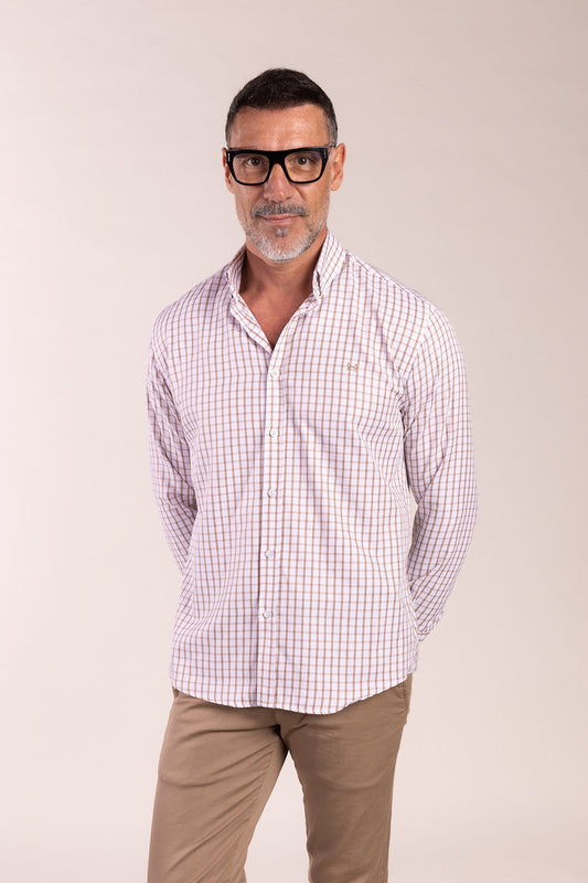 Camisa Cuadros Algodón Beige | Eibar
