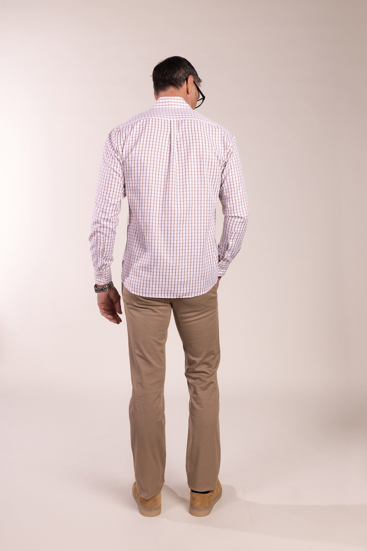 Camisa Cuadros Algodón Beige | Eibar