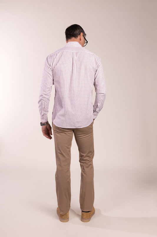 Camisa Cuadros Algodón Beige | Eibar