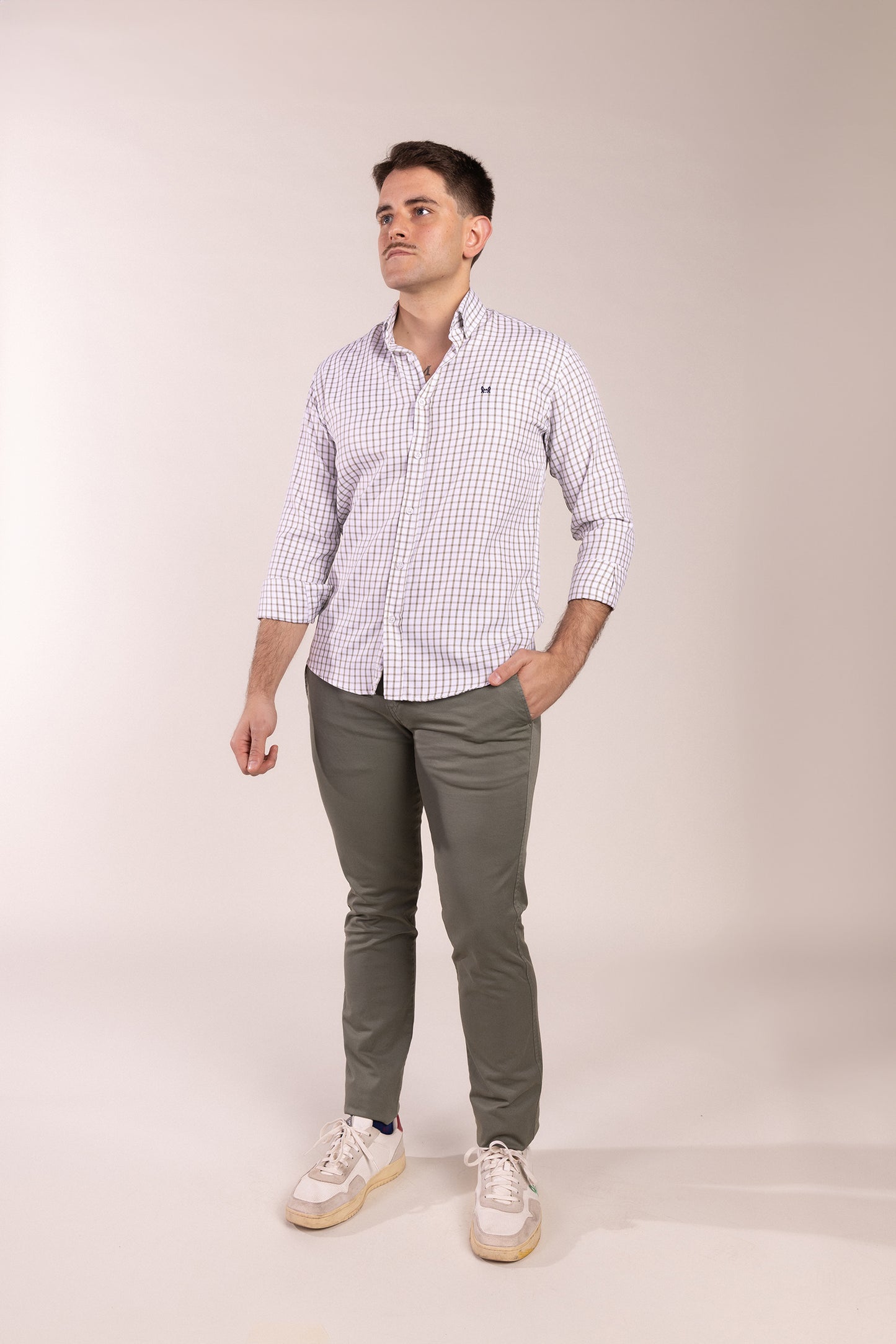 Camisa Cuadros Algodón Kaki | Eibar